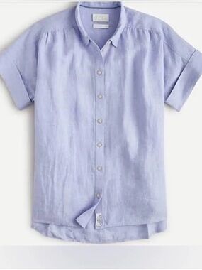 J. Crew Short-Sleeve Linen Button-Down in Chambray Blue